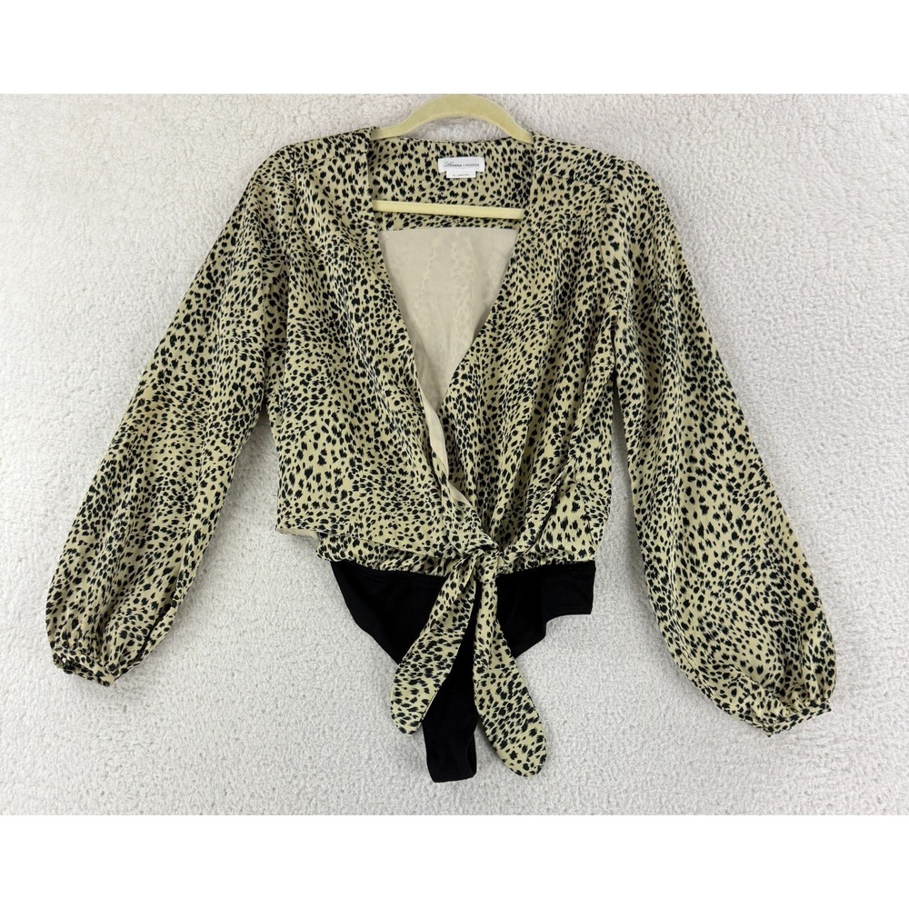 Lovers + Friends Bodysuit Womens Size XS Beige Animal Print Puffy Long Sleeve